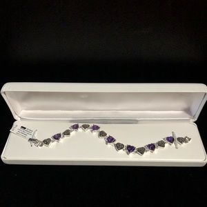 Sterling Silver Amethyst & Marcasite Heart Bracelet